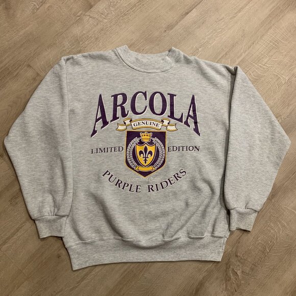 Vintage 90s Arcola High School IL Purple Riders Sweatshirt Men's Large Illinois - Picture 1 of 6